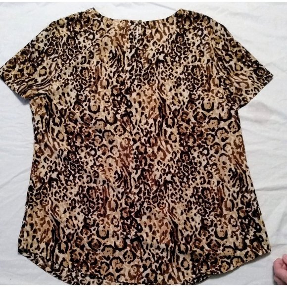 MERONA Ladies Cheetah Brown Gold Animal Print Bateau Neck Cap Sleeve Top Size L - Picture 2 of 4